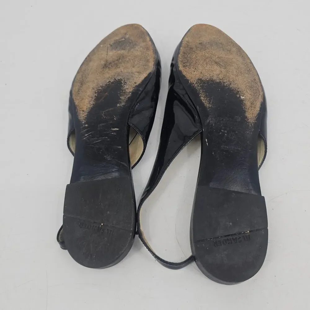 Vintage Jil Sander Black Patent Leather Almond Toe Slingback Flat Shoe EU 41 COA